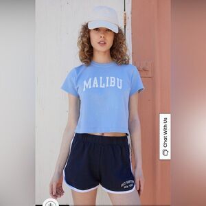 Brandy Melville John Galt Navy New York Contrast Trim Cotton Gym Shorts